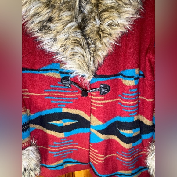 Tasha Polizzi Aztec penny lane afghan blanket jacket coat fur medium - Picture 2 of 7
